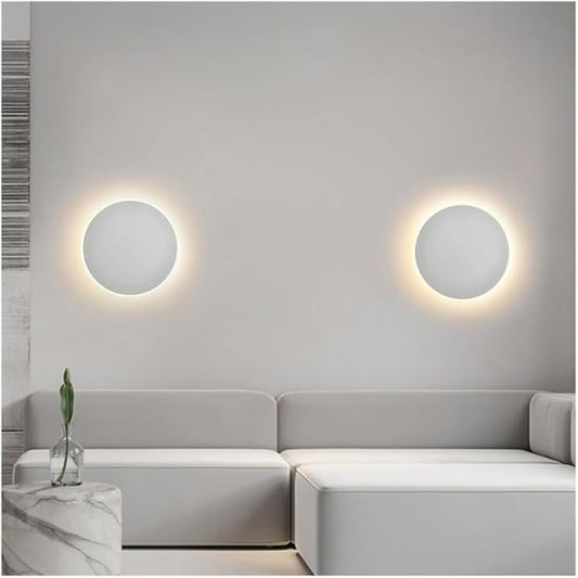 Modern Nordic Round LED Wall Light Black Metal 3000K Warm Light Gold Glow Wall Mounted Lamp for Bedroom Living Room Hallway Stairway Minimalist Ambient Wall Sconce(White,8"/20cm)
