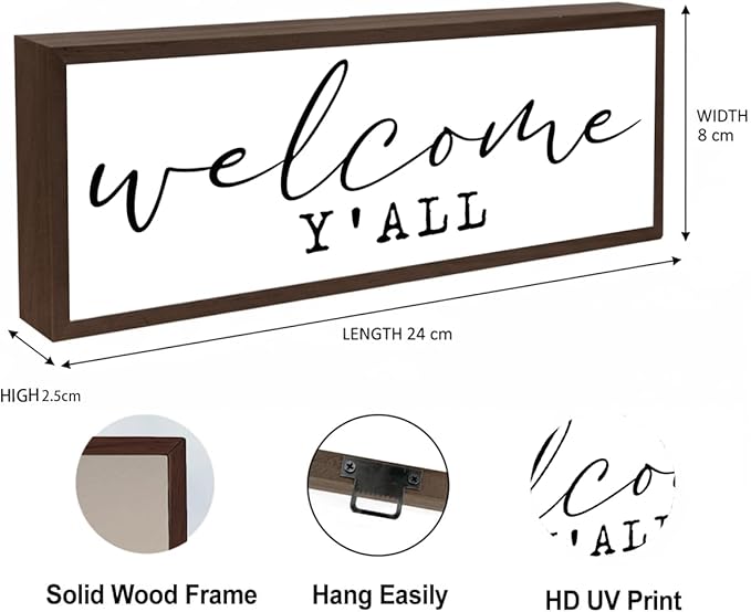 Welcome Y'all Sign, Welcome Decoration Sign, Farmhouse Decor for Entryway, Home Porch Decors for Indoor Outdoor, Rustic Tabletop Decor, Decorative Framed Signs, Home Party Decoration Supplies