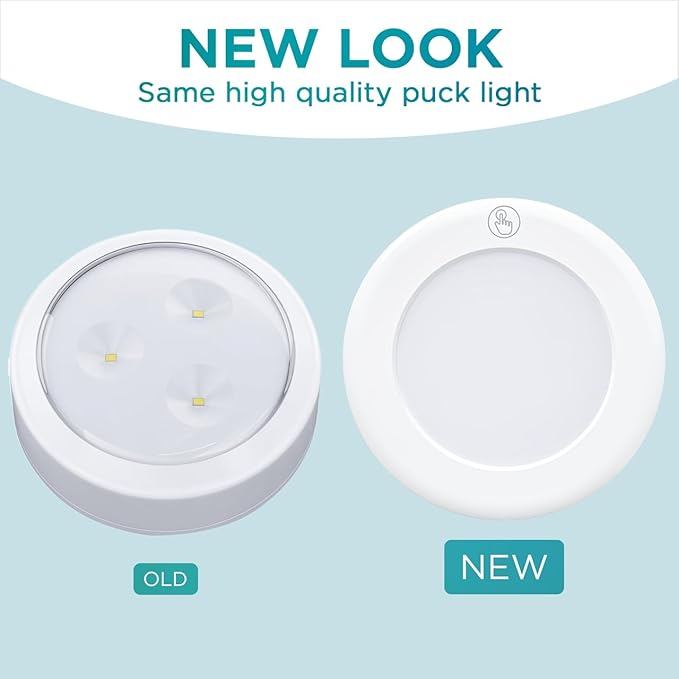 Brilliant Evolution LED Tap Light Push Lights with Remote - 6-Pack Battery Operated Under Cabinet Lights - Stick On Puck Lights for Kitchen, Closet, and Night Lighting - Wireless Warm White, 55 Lumens