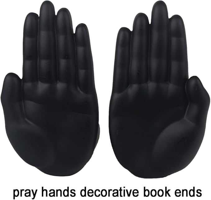 Decorative Bookends Praying Hands Book Ends for Shelves, Black Modern Bookend Heavy Duty Book Ends Stopper Holders for Shelves Office Home Living Room, Resin, 8.5" x 6.8"