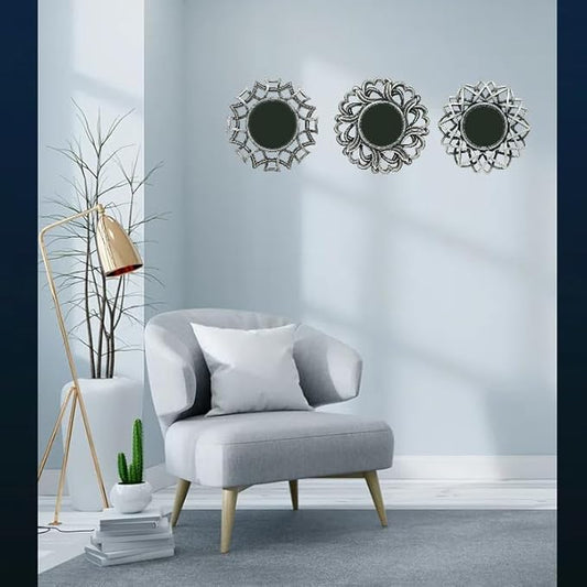 Retro Silver Mirrors for Wall Pack of 3. Round Mirrors. Decorative Mirrors.Wall Mirrors for Decor Home DecorPlastic Frames.Glass Mirrors.Make Old Silver Color.