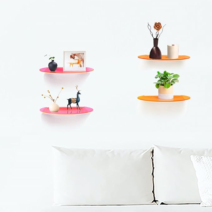 SetGame 2-Pack Acrylic Small Wall Shelves Wall Decor Wall Mounted, 12" Floating Wall Ledge Shelf, Acrylic Shelves for for Action Figures Display, Room Décor, Space Saving, Items Organizer,Pink