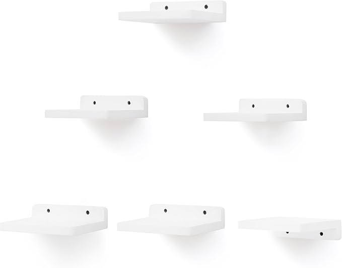 Small Floating Shelf, 5x6 Inch Display Ledges for Wall,Mini Shelves,Rustic Wood Shelf for Bedroom Living Room Bathroom Kitchen (6, Rustic White)