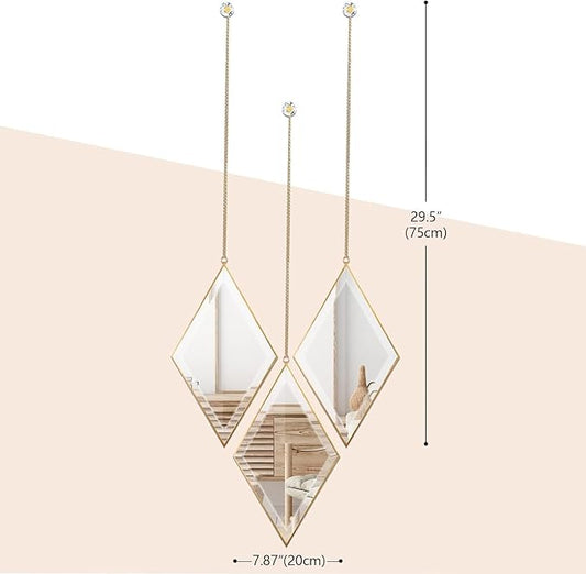 yshengood Diamond Wall Mirror Set of 6 Pcs, Gold Wall Decor Mirrors Small Glass Decor Wall Mirrors for Living Room and Bedroom Decoration