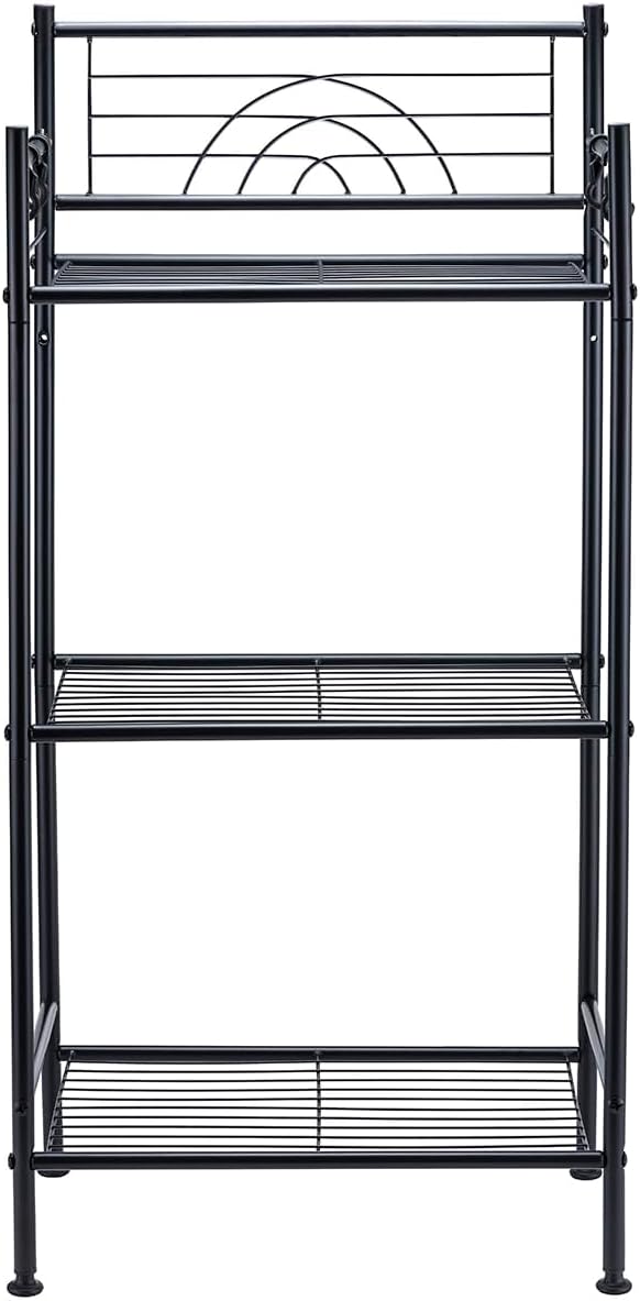 L&H UNICO 3-Tier Free Standing Wire Rack Durable Metal Shelving Storage Unit with Adjustable Feet 4-Hook for Bathroom Laundry Kitchen Office, Black