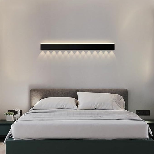 LED Wall Light, Ultra-Thin Black Metal Sconce with Mini Spotlight, Up and Down Lighting for Bedroom, Living Room, and Hallway - 3000K Warm White(120CM)