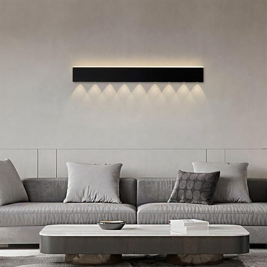 LED Wall Light, Ultra-Thin Black Metal Sconce with Mini Spotlight, Up and Down Lighting for Bedroom, Living Room, and Hallway - 3000K Warm White(80CM)