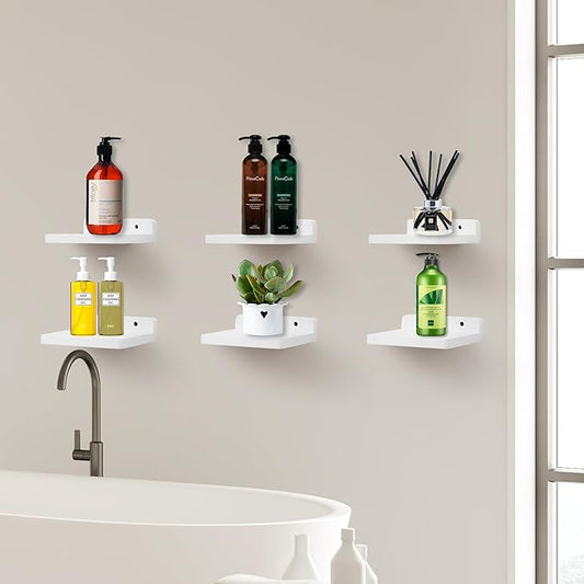 Small Floating Shelf, 5x6 Inch Display Ledges for Wall,Mini Shelves,Rustic Wood Shelf for Bedroom Living Room Bathroom Kitchen (6, Rustic White)