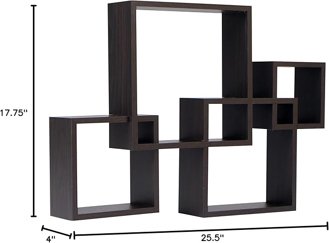 Danya B. Decorative Wall Mount Floating Intersecting Cube Accent Wall Shelf (Espresso)