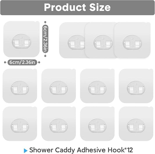 Lsnisni 12 Pack Clear Plastic Shower Caddy Adhesive Hooks, Strong Adhesive, Waterproof, No Drilling, 12 Count, Modern Style, Suitable for Bathroom and Kitchen