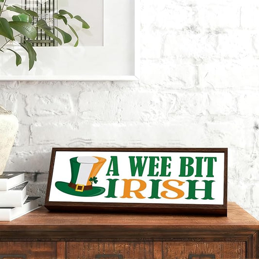 St Patricks Day Wooden Table Sign, Decorative Wooden Table Signs, St. Patrick's Day Themed Decor Decoration, Farmhouse Decor for Home Office, Irish Pride Gift, 9.5x3.1x1 inches