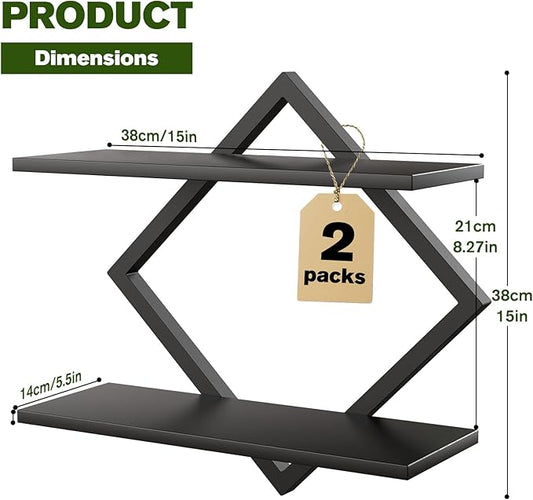 Set of 2 Wall Plant Holder Wall Planters for Indoor Plants Window Plant Shelves Plant Stand Indoor Floating Wall Shelves for Plant Hanger Indoor for Plants, Books, Photos wall Decor (Black)