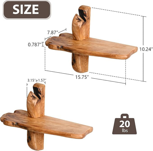 Live Edge Wall Mounted Beside Shelf – 16" Set of 2, Floating Nightstand Handcrafted Root Cedar Bedside Floating Shelf, Unique Natural Wood Wall Decor for Bedroom, Living Room, or Entryway