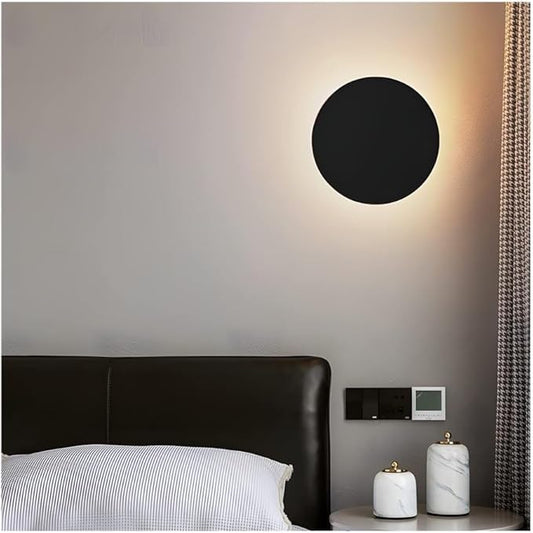 Modern Nordic Round LED Wall Light Black Metal 3000K Warm Light Gold Glow Wall Mounted Lamp for Bedroom Living Room Hallway Stairway Minimalist Ambient Wall Sconce(Dark,16"/40cm)