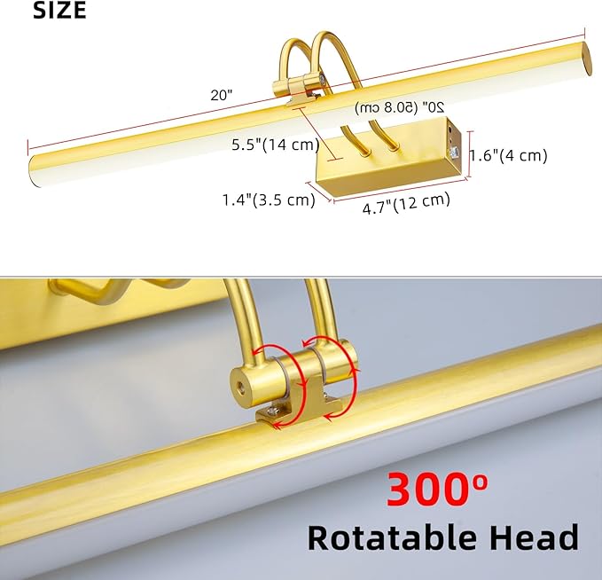 Picture Light,Picture Lights for Wall Cordless,20" Picture Lights with Timer and Dimmable,Battery Wall Lights for Display Gallery Painting Art Frame Portrait-Plated Gold