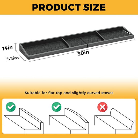 BFONS 30 Inch Silicone Magnetic Stove Top Shelf, Kitchen Shelf Over Stove Spice Rack Apartment Must Haves Kitchen Gadgets for Above Stovetop Seasoning Organization and Storage Thickened Black