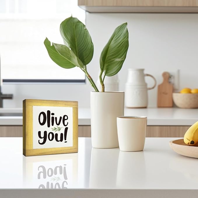 Olive You Signs, Home Kitchen Decor, Box Sign Wood Desk Sign Decors, Cute Kitchen Decor for Shelf, Olive Branch Sign, Farmhouse Decors, Home Bar Decor A