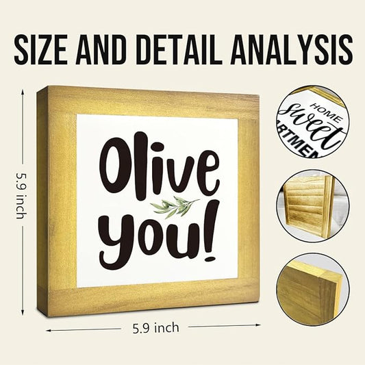 Olive You Signs, Home Kitchen Decor, Box Sign Wood Desk Sign Decors, Cute Kitchen Decor for Shelf, Olive Branch Sign, Farmhouse Decors, Home Bar Decor A