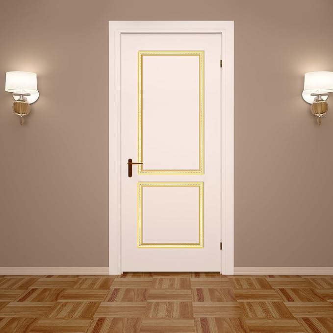 3 Set Gold White Peel and Stick Wall Molding Kit 6 Frame Premade Wainscoting Accent Panel Ready to Assemble 3D Wall Panels Trim for Interior Mirror Home Molding Decor, 54 x 24 Inch