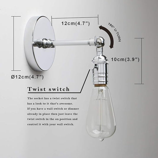 Permo Vintage Industrial Pole Wall Mount Mini Single Sconce Metal Wall Sconces Fixture (Chrome)