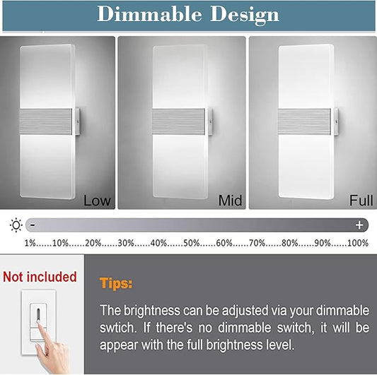 Lightess Modern Wall Sconce Dimmable 12W, Up Down Wall Lights Acrylic LED Wall Lamp for Hallway Bedroom Corridor, Cool White, HS521-1