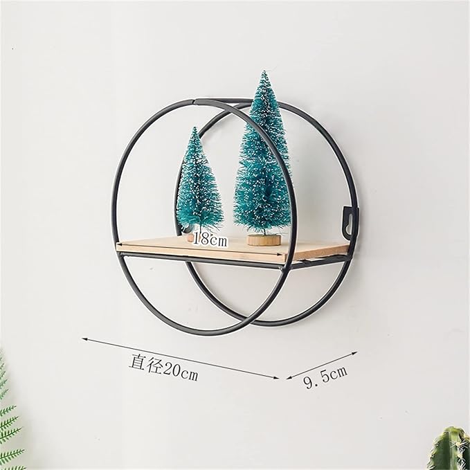 Tyenaza Floating Shelves, Wooden Iron Wall Shelf Living Room Kitchen Bathroom Elegant Exquisite Wall Mounted Storage Shelf for Kitchen Office Bathroom Organization and Home Decor (Round Black)
