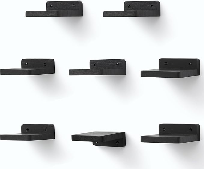 Small Floating Shelf, 4x4 Inch Display Ledges for Wall,Mini Shelves,Rustic Wood Shelf for Bedroom Living Room Bathroom Kitchen (8, Black)