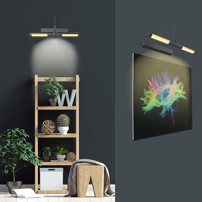 BIGLIGHT Wireless Picture Light Battery Operated, 13 Inches Artwork Light with Remote and Timer, Dimmable Display Lamp for Painting Dartboard Photo Frame Portrait Art, Black