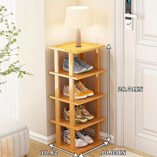 Bamboo Shoe Rack 5Tier- Vertical Shoe Rack for Small Spaces, Tall Narrow Shoe Rack Organizer for Closet Entryway Corner Garage and Bedroom,Skinny Shoe Shelf with Free Stackable DIY