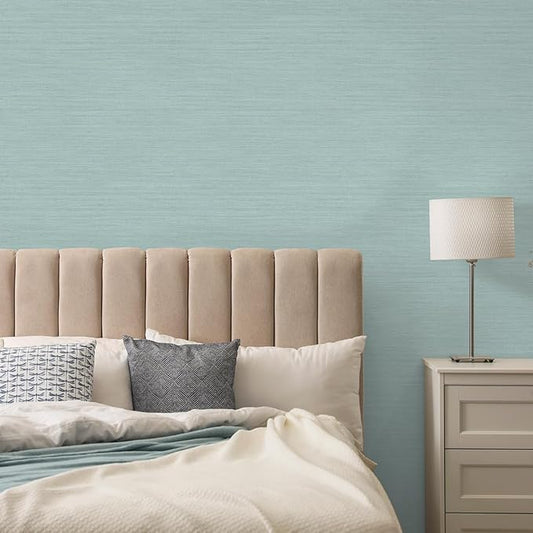 Tempaper Textured Seaglass Green Horizontal Faux Grasscloth Removable Peel and Stick Wallpaper, 20.5 in X 16.5 ft, Made in The USA