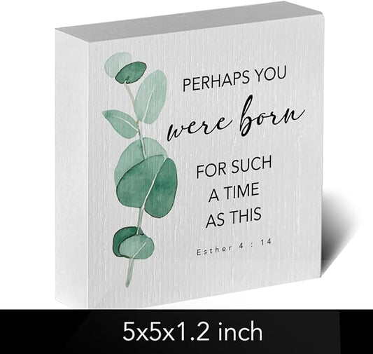 Bible Verse Rustic Office Desk Decor Inspirational Quotes Christian Wood Box Sign Positive Affirmations Scripture Farmhouse Decor Religious Wood Block Sign for Home Shelf Table Centerpiece Decoration