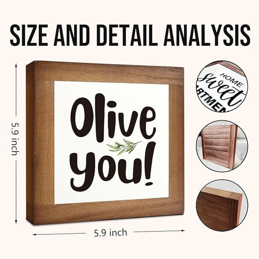 Olive You Signs, Home Kitchen Decor, Box Sign Wood Desk Sign Decors, Cute Kitchen Decor for Shelf, Olive Branch Sign, Farmhouse Decors, Home Bar Decor C
