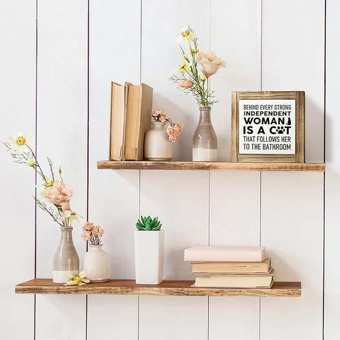 Cat Wood Sign - Independent Woman & Bathroom Decor, Farmhouse Shelf Decor