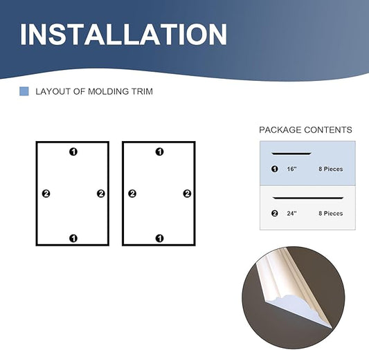 NeatiEase 2 Set Peel and Stick Wall Molding Trim Kit, 16" x24" Premade Wainscoting Panels, Self Adhesive Moulding Panel for Interior Walls Picture Frame