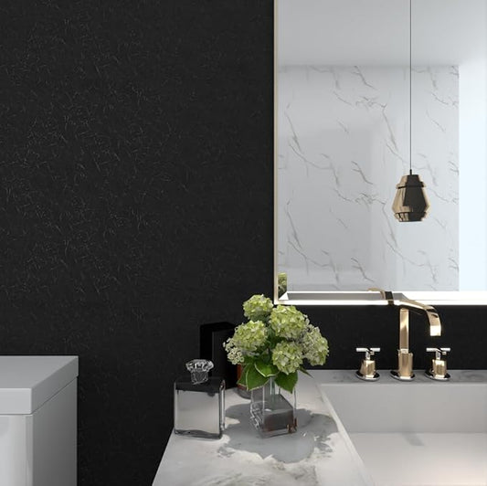 MelunMer Black Peel and Stick Wallpaper Silk Embossed Self Adhesive Removable Wallpaper Bathroom/Bedroom Waterproof Black Contact Paper for Cabinets Wrapping Sticker Paper Shelf Liner 512In L 15.7In W