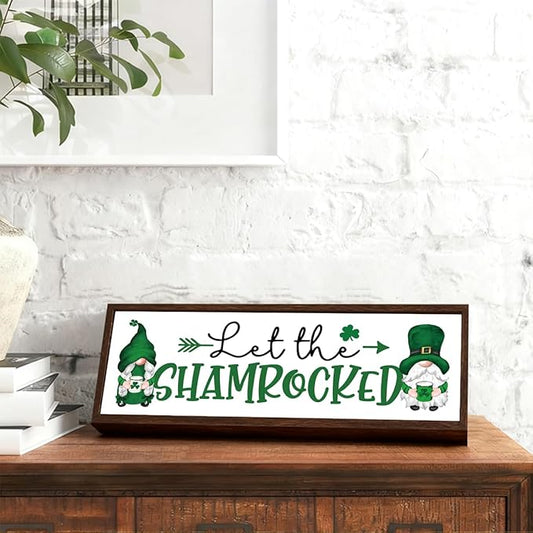 Let the Shenanigans Begin Wooden Decor, Farmhouse Table Shelf Decoration, Lucky Shamrock Signs for Home Farmhouse Office Party Decorations, Indoor Wall Art Plaque Gift, 9.5x3.1x1 inches