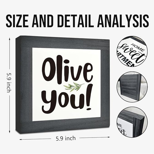 Olive You Signs, Home Kitchen Decor, Box Sign Wood Desk Sign Decors, Cute Kitchen Decor for Shelf, Olive Branch Sign, Farmhouse Decors, Home Bar Decor B