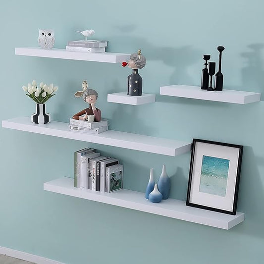 WELLAND 48 inch White Mission Floating Shelves for Wall, Bathroom and Bedroom, Modern Display and Book Shelves, Kitchen