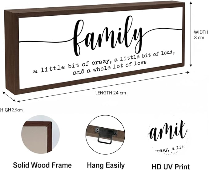 Family Sign, Decorative Framed Wooden Box Sign, Modern Farmhouse Home Decor, Living Room Decors, Kitchen Decor Art, Shelf Counter Tabletop Decoration, Housewarming Gift YZP 012