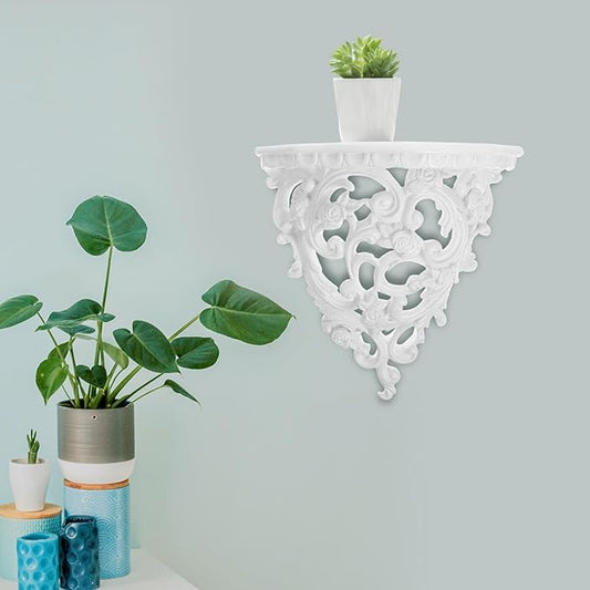 Alipis Retro Carved Wall Decoration Floating Shelf 8.07X7.48X4.05In Resin Wall-Mounted Organizer Rack for Bathroom Bedroom Kitchen Storage and Display