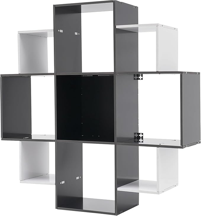 Book Shelf for Room Wall 3-Tiers 9 Compartment Wall Geometric Bookcase Floating Shelf for Living Room Decoration in Modern Design Holds up to 66.1 lbs (Black, White)