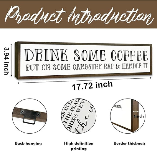 Funny Coffees Decor, Modern Farmhouse Table Shelf Decoration, Sarcastic Humor Decor for Home, Kitchen, Cafe, Coffee Station, Drink Some Coffee Sign, 17.8x4x1.2 inches