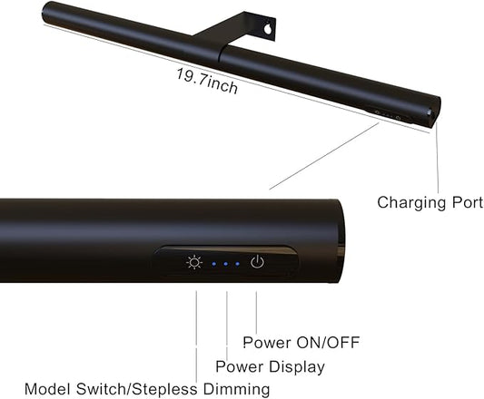 19.7inch Battery Operated Wireless Picture Light,Remote Control Painting Display Lights, Rechargeable Wall Lights with Three Modes and Power Display for Art Frame