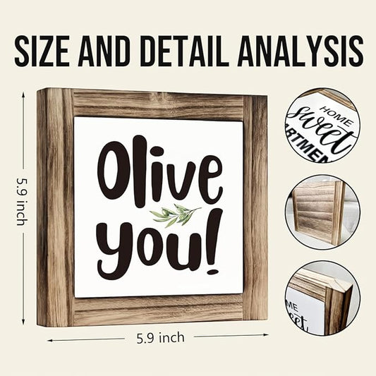 Olive You Box Sign - Funny Wooden Desk, Shelf Decor for Home, Farmhouse Kitchen Bar, Cute Kitchen Decor for Shelf, Home Bar Decoration