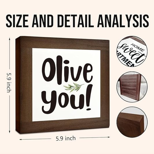 Olive You Signs, Home Kitchen Decor, Box Sign Wood Desk Sign Decors, Cute Kitchen Decor for Shelf, Olive Branch Sign, Farmhouse Decors, Home Bar Decor D