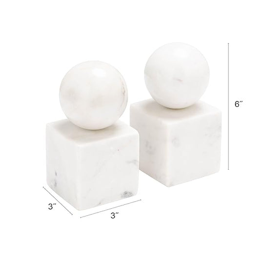 Creative Co-Op 2-Piece Marble Geometric Bookends, White