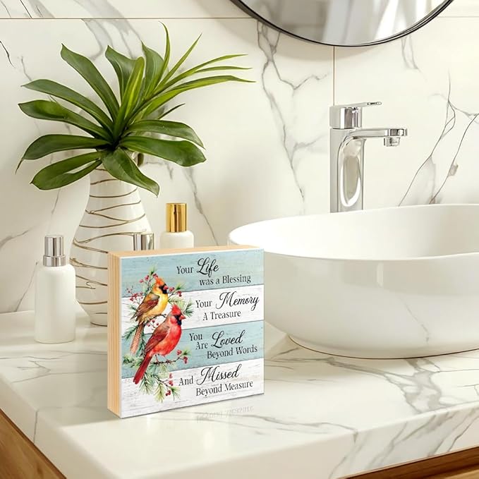 Your Life Was A Blessing Wood Block Plaque Box Sign for Home Living Room Coffee House Bar Shelf Table Office Decoration, Bird Art Decor Gifts for Women Mom Wife Sister Hostess Family Friends