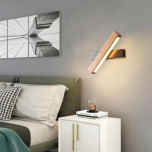 Modern Indoor LED Wall Sconce Wooden Minimalist Interior Small Wall Lights 1 Pack Hardwired 360° Rotatable Wall Mount Light for Living Room Bedroom Hallway Corridor(White Light,Large)