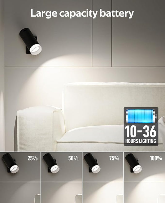 LED Wall Sconce, Wireless Battery Operated Wall Sconce with Rechargeable Battery Operated 12RGB and 3CCT Dimmable Magnetic Light, for Bedroom Bedside Reading Living Room Picture