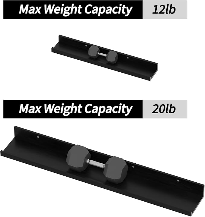 Giftgarden 36 Inch Large Floating Shelves for Wall Set of 5, Black Wood Wall Shelves for Bathroom, Bedroom, Kitchen, Living Room Storage, Wooden Picture Ledge